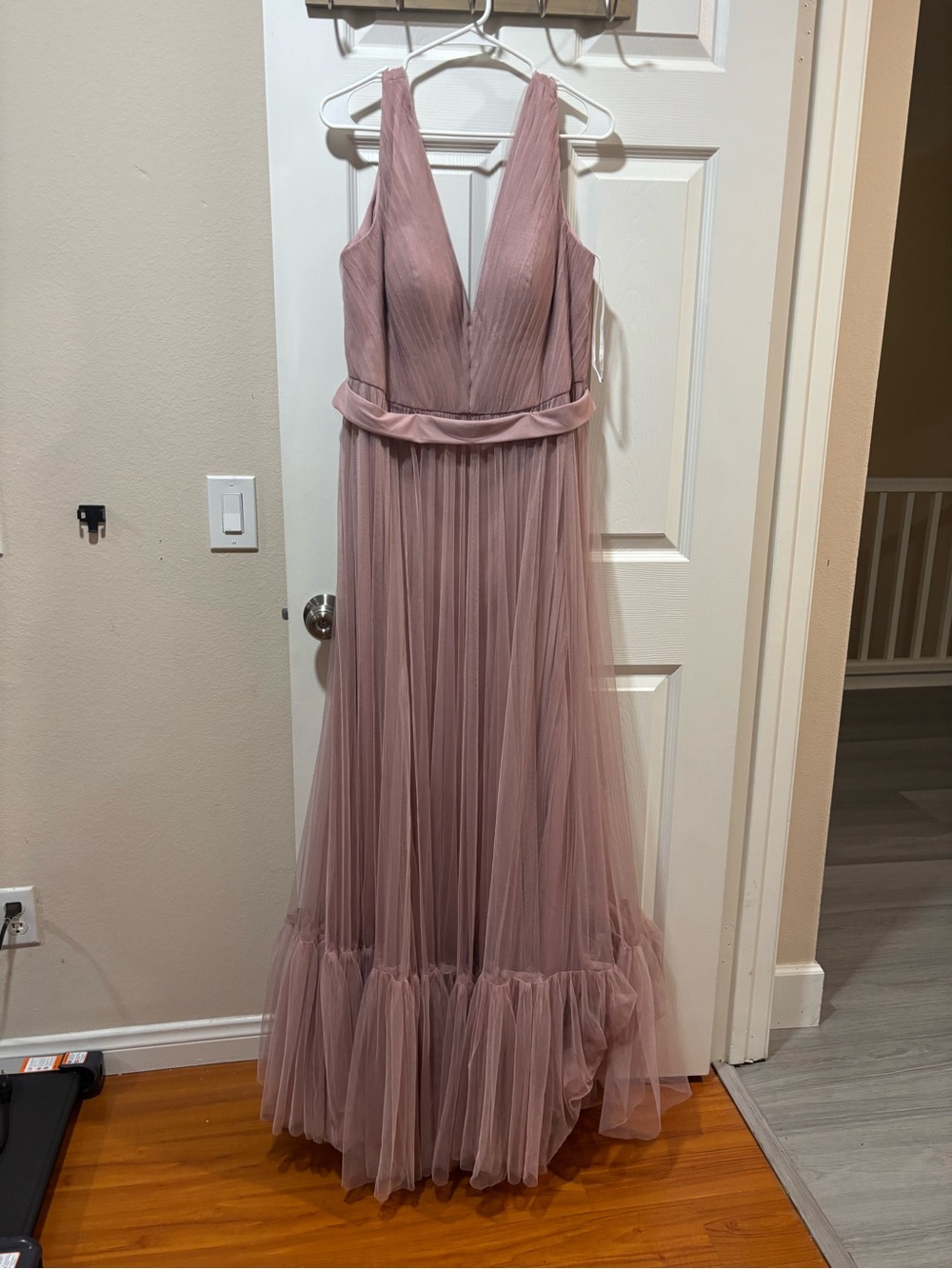 Jasmine Dusty Rose Pleated V-Neck Dress